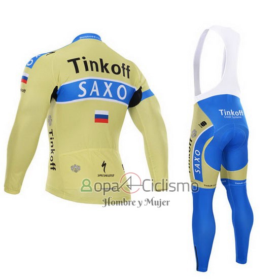 Tinkoff Saxo Bank Ropa Ciclismo Culotte Largo 2015 Mangas Largas Azur y AMarillo
